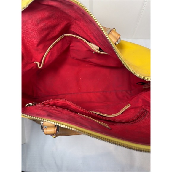 Dooney & Bourke Darcy Satchel Yellow Patent Leather Tan Leather Crossbody Bag - Picture 15 of 16